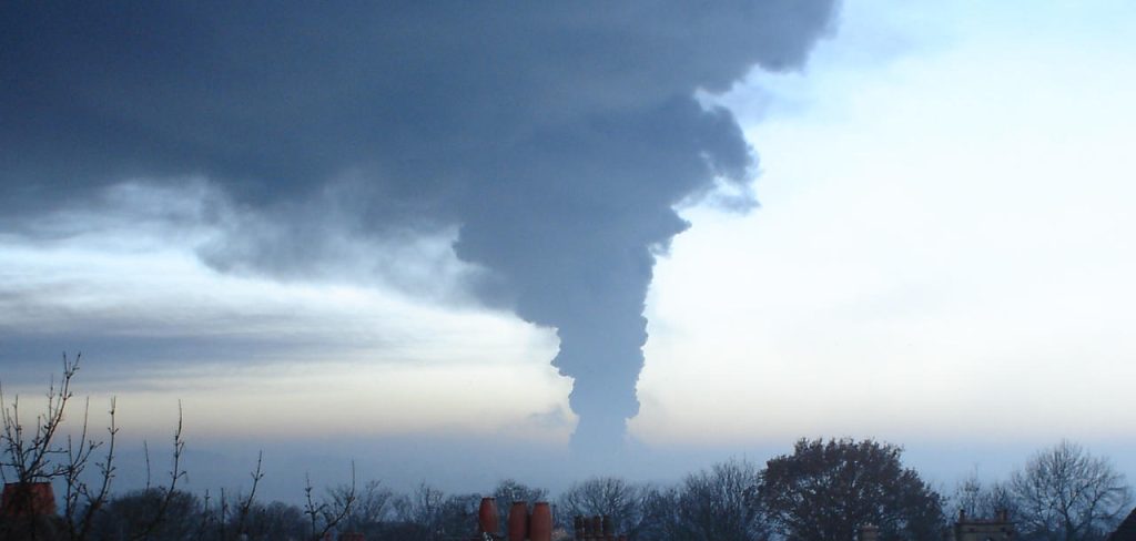 View of Buncefield Oil Storage burning